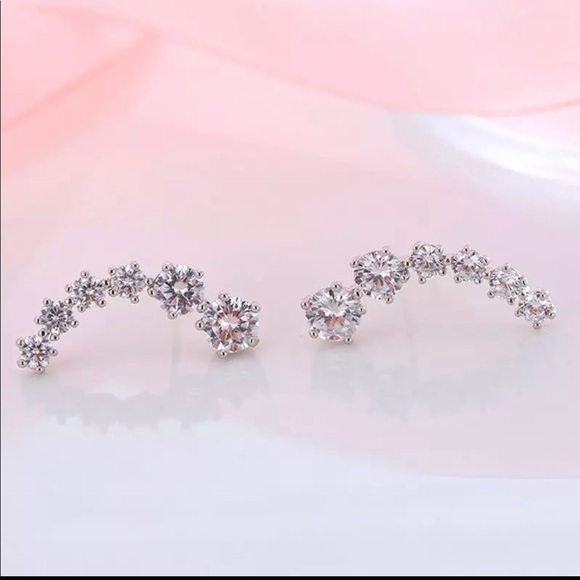 Silver Cubic Zirconia Ear Climber Earrings - Picture 2 of 2